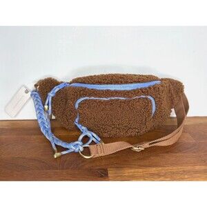 NEW Anthropologie Annie Sherpa Belt Bag Fanny Pack Brown Blue Teddy Purse Strap